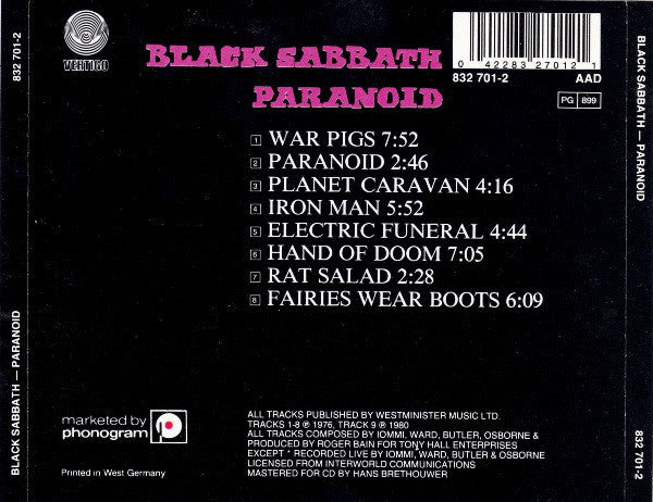 Black Sabbath : Paranoid (CD, Album, RE)