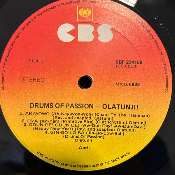 Babatunde Olatunji : Drums Of Passion (LP, Album, RE, RP, Sun)