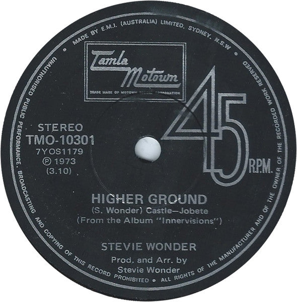 Stevie Wonder : Higher Ground (7", Single)