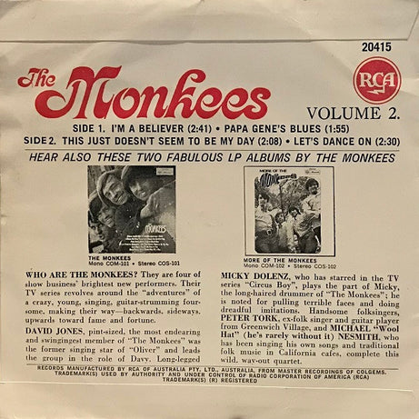 The Monkees : The Monkees Volume 2 (7", EP, Mono, RP)