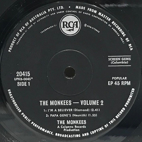 The Monkees : The Monkees Volume 2 (7", EP, Mono, RP)
