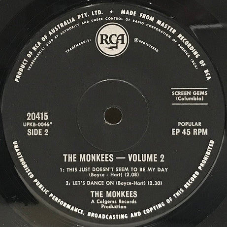 The Monkees : The Monkees Volume 2 (7", EP, Mono, RP)