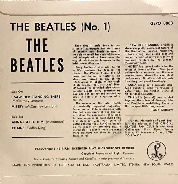 The Beatles : Beatles (No. 1) (7", EP, RP)