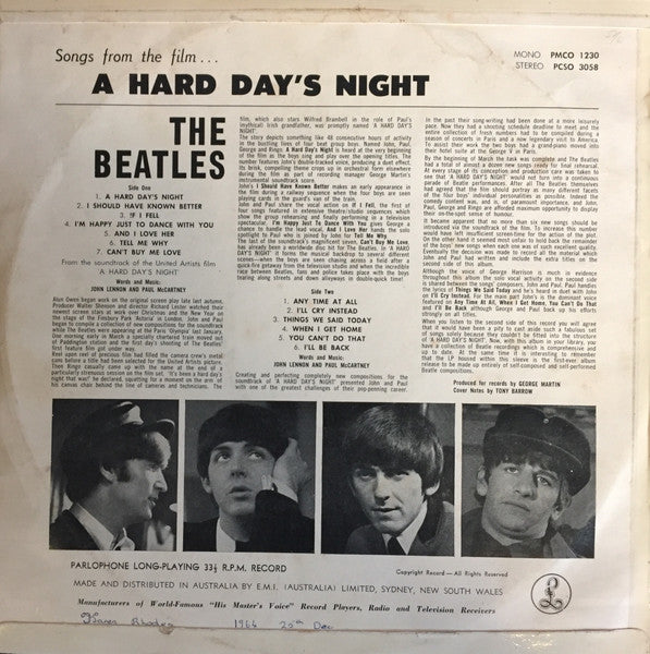 The Beatles : A Hard Day's Night (LP, Album, Mono)