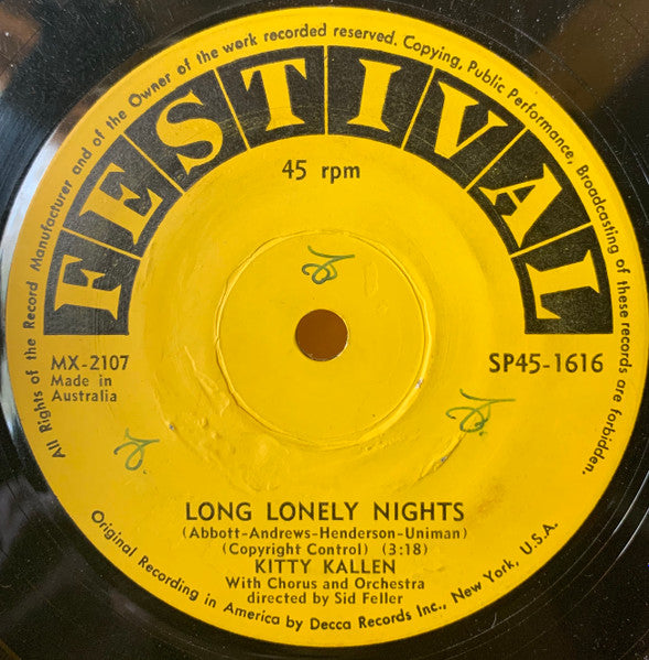 Kitty Kallen : Lasting Love / Long Lonely Nights (7")