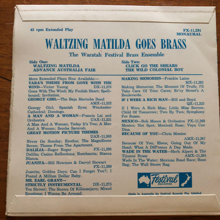 The Waratah Festival Brass Ensemble : Waltzing Matilda Goes Brass (7", EP, Mono)
