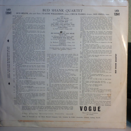Bud Shank Quartet Featuring Claude Williamson : Bud Shank (LP, Album, Mono)
