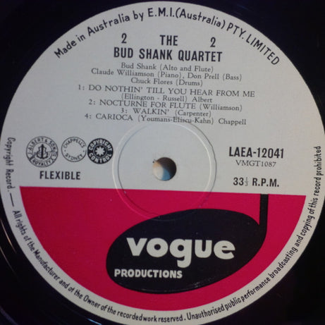 Bud Shank Quartet Featuring Claude Williamson : Bud Shank (LP, Album, Mono)