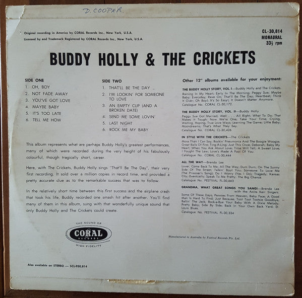 Buddy Holly And The Crickets (2) : The "Chirping" Crickets (LP, Album, Mono)