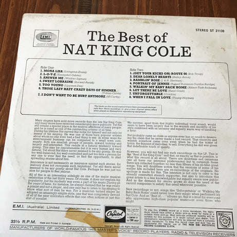 Nat King Cole : The Best Of Nat King Cole (LP, Comp)