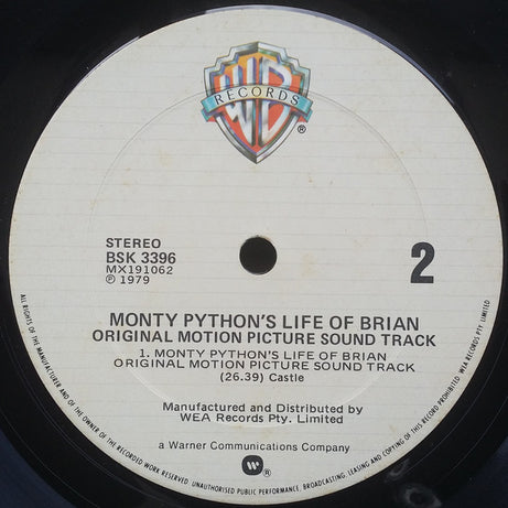 Monty Python : Monty Python's Life Of Brian (Original Motion Picture Soundtrack) (LP, Album, Cas)