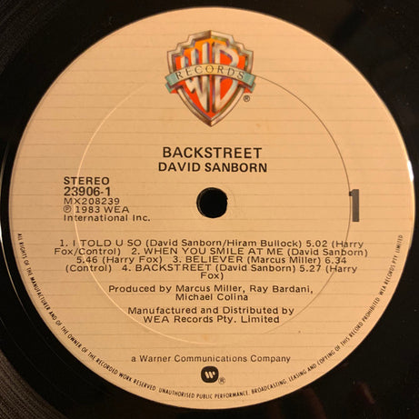 David Sanborn : Backstreet (LP, Album)
