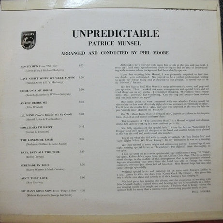 Patrice Munsel With Phil Moore And His Orchestra : Unpredictable (LP, Album, Mono)