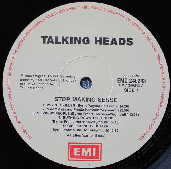 Talking Heads : Stop Making Sense (LP, Album)