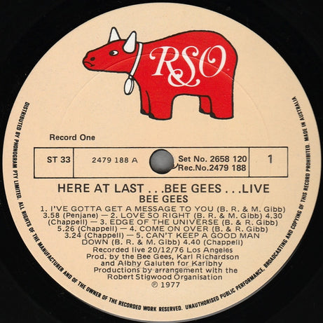 Bee Gees : Here At Last... Bee Gees ...Live (2xLP, Album, Gat)
