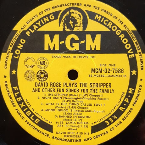 David Rose & His Orchestra : The Stripper And Other Fun Songs For The Family (LP, Album, Mono)
