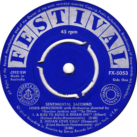 Louis Armstrong With Orchestras Directed By Directed By Gordon Jenkins And Sy Oliver : Sentimental Satchmo (7", EP)