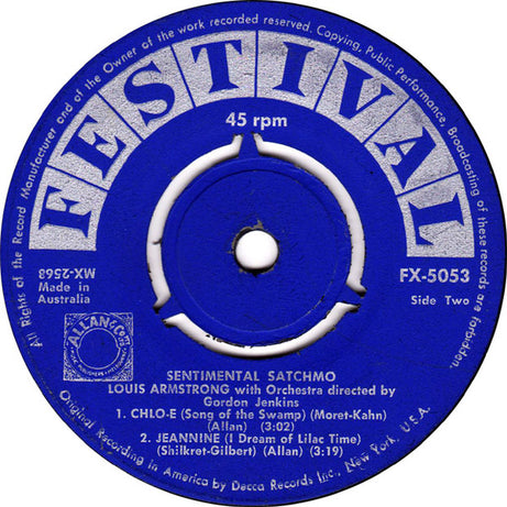 Louis Armstrong With Orchestras Directed By Directed By Gordon Jenkins And Sy Oliver : Sentimental Satchmo (7", EP)