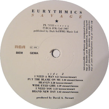 Eurythmics : Savage (LP, Album, Pos)
