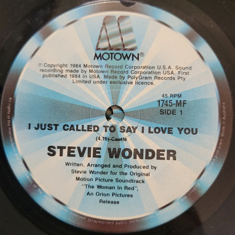 Stevie Wonder : I Just Called To Say I Love You (7", Single)