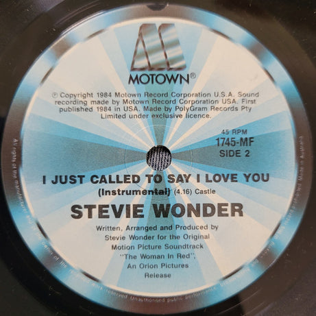 Stevie Wonder : I Just Called To Say I Love You (7", Single)