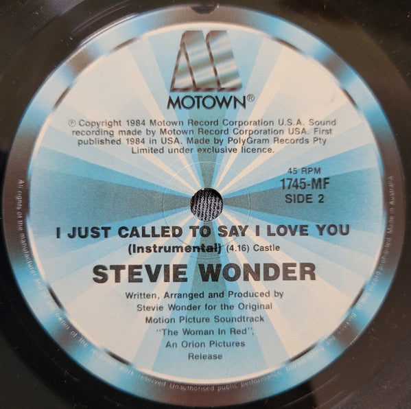Stevie Wonder : I Just Called To Say I Love You (7", Single)