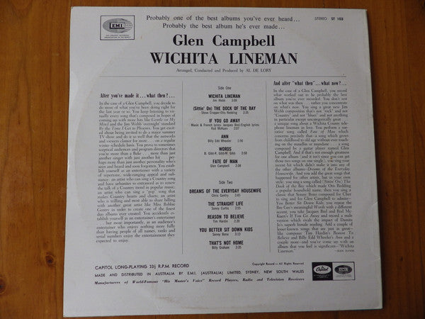Glen Campbell : Wichita Lineman (LP, Album, Ora)