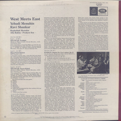 Yehudi Menuhin • Ravi Shankar : West Meets East (LP, Album, Blu)