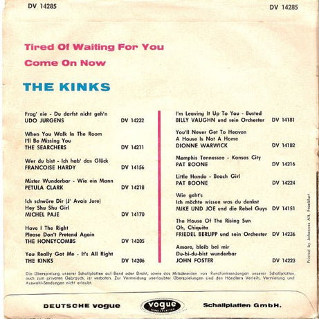 The Kinks : Tired Of Waiting For You / Come On Now (7", Single)