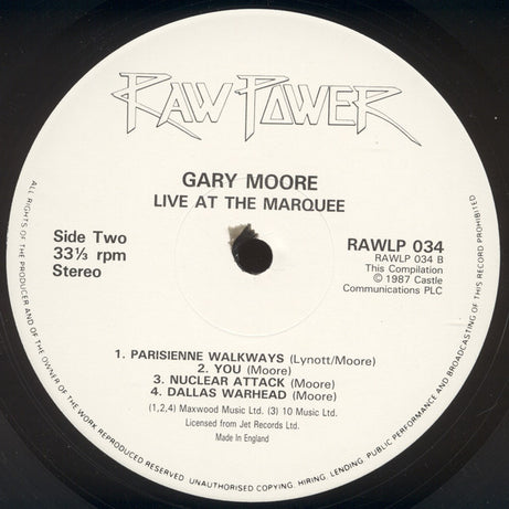 Gary Moore : Live At The Marquee (LP, Album)