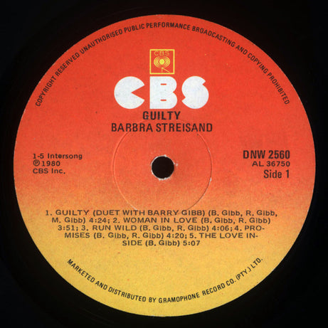 Barbra Streisand : Guilty (LP, Album, RP)
