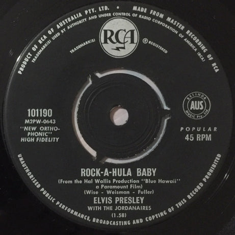 Elvis Presley With The Jordanaires : Can't Help Falling In Love (7", Single, Juk)