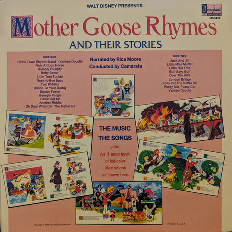 Rica Moore & Tutti Camarata : Walt Disney Presents Mother Goose Rhymes And Their Stories (LP, Album, Red)