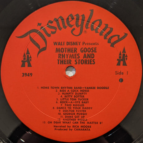 Rica Moore & Tutti Camarata : Walt Disney Presents Mother Goose Rhymes And Their Stories (LP, Album, Red)
