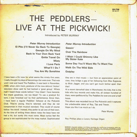 The Peddlers : Live At The Pickwick! (LP, Album, Fli)