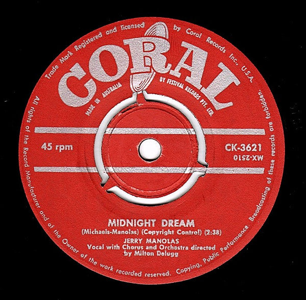 Jerry Manolas : Fools / Midnight Dream (7", Single, 3 P)