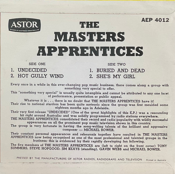 The Master's Apprentices : The Masters Apprentices (7", EP, RE)