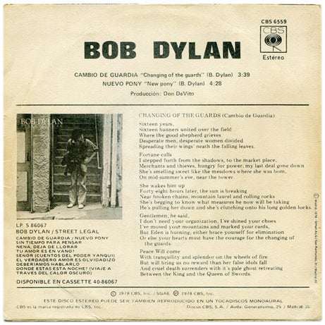 Bob Dylan : Cambio De Guardia (7", Single)