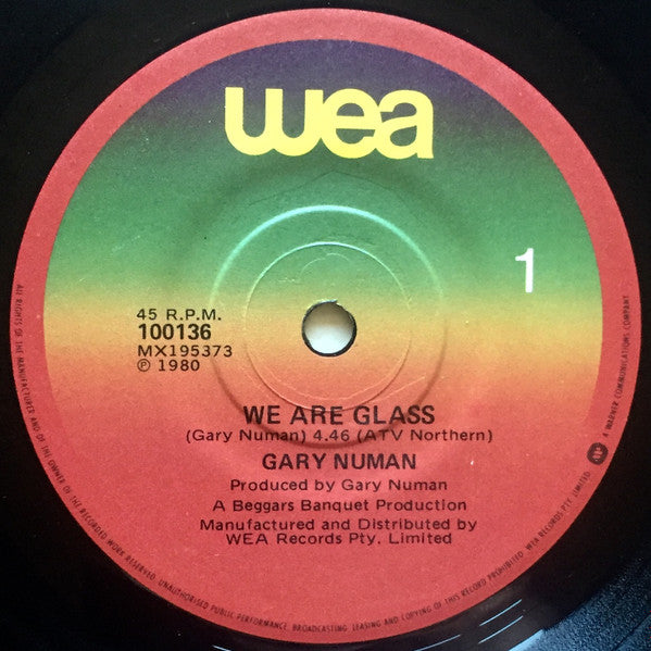 Gary Numan : We Are Glass (7", Single)