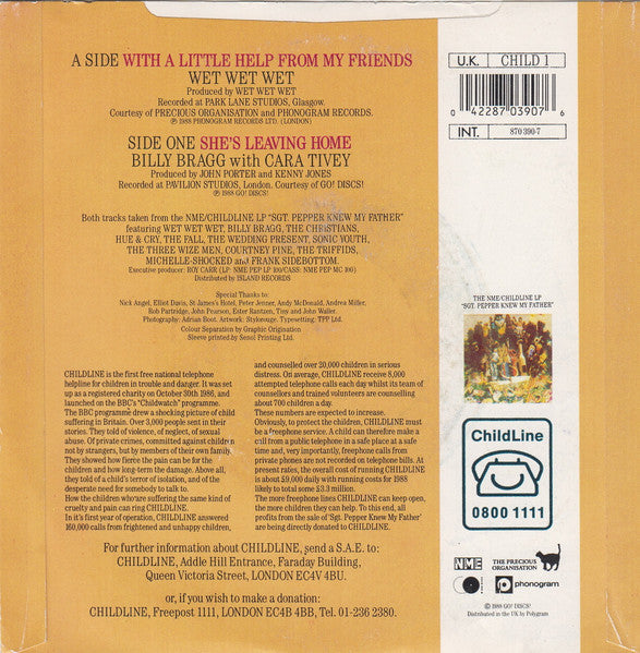 Wet Wet Wet / Billy Bragg : With A Little Help From My Friends / She's Leaving Home (7", Sil)