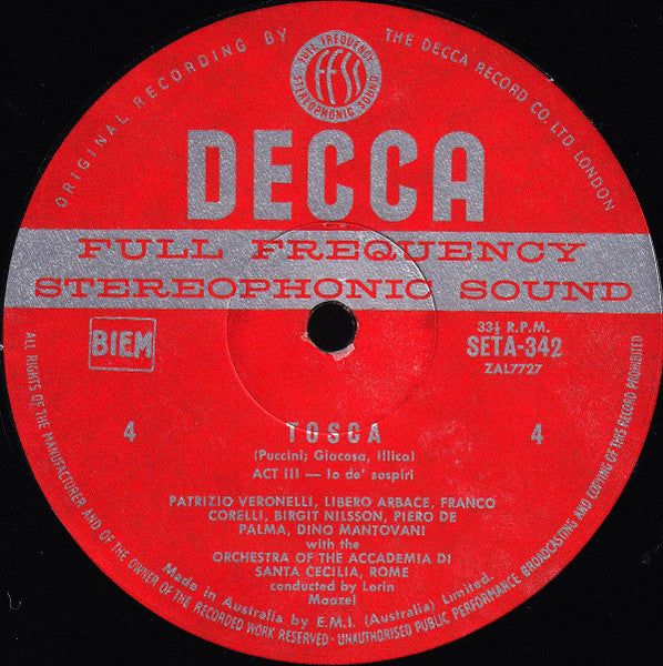 Giacomo Puccini, Birgit Nilsson, Franco Corelli, Dietrich Fischer-Dieskau, Orchestra dell'Accademia Nazionale di Santa Cecilia And Coro dell'Accademia Nazionale di Santa Cecilia, Lorin Maazel : Tosca (2xLP, Album + Box)