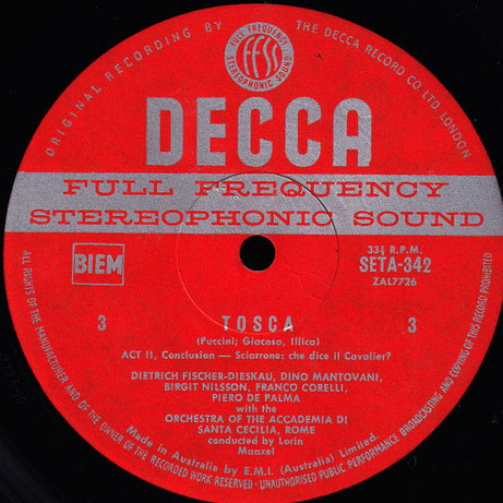 Giacomo Puccini, Birgit Nilsson, Franco Corelli, Dietrich Fischer-Dieskau, Orchestra dell'Accademia Nazionale di Santa Cecilia And Coro dell'Accademia Nazionale di Santa Cecilia, Lorin Maazel : Tosca (2xLP, Album + Box)