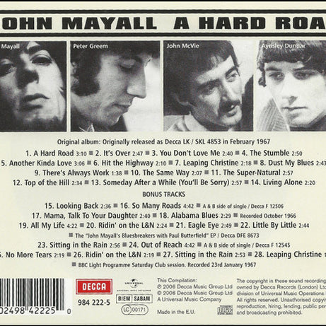 John Mayall And The Bluesbreakers* : A Hard Road (CD, Album, Mono, RE, RM, Red)