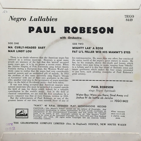 Paul Robeson : Negro Lullabies (7", EP)