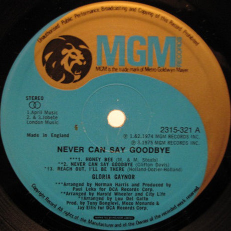 Gloria Gaynor : Never Can Say Goodbye (LP, Album, P/Mixed)
