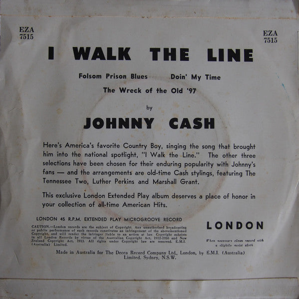 Johnny Cash : I Walk The Line (7", EP, Kno)