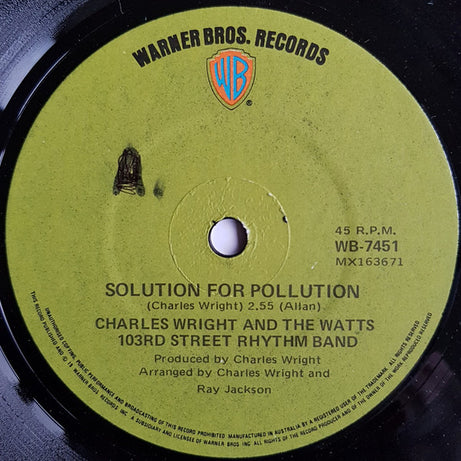 Charles Wright & The Watts 103rd St Rhythm Band :  Solution For Pollution / High As Apple Pie (7", Single)