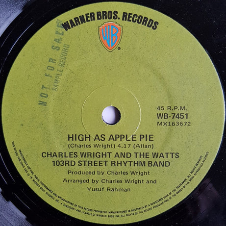 Charles Wright & The Watts 103rd St Rhythm Band :  Solution For Pollution / High As Apple Pie (7", Single)