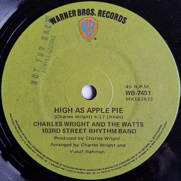 Charles Wright & The Watts 103rd St Rhythm Band :  Solution For Pollution / High As Apple Pie (7", Single)
