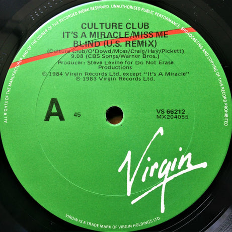 Culture Club : It's A Miracle / Miss Me Blind (12")